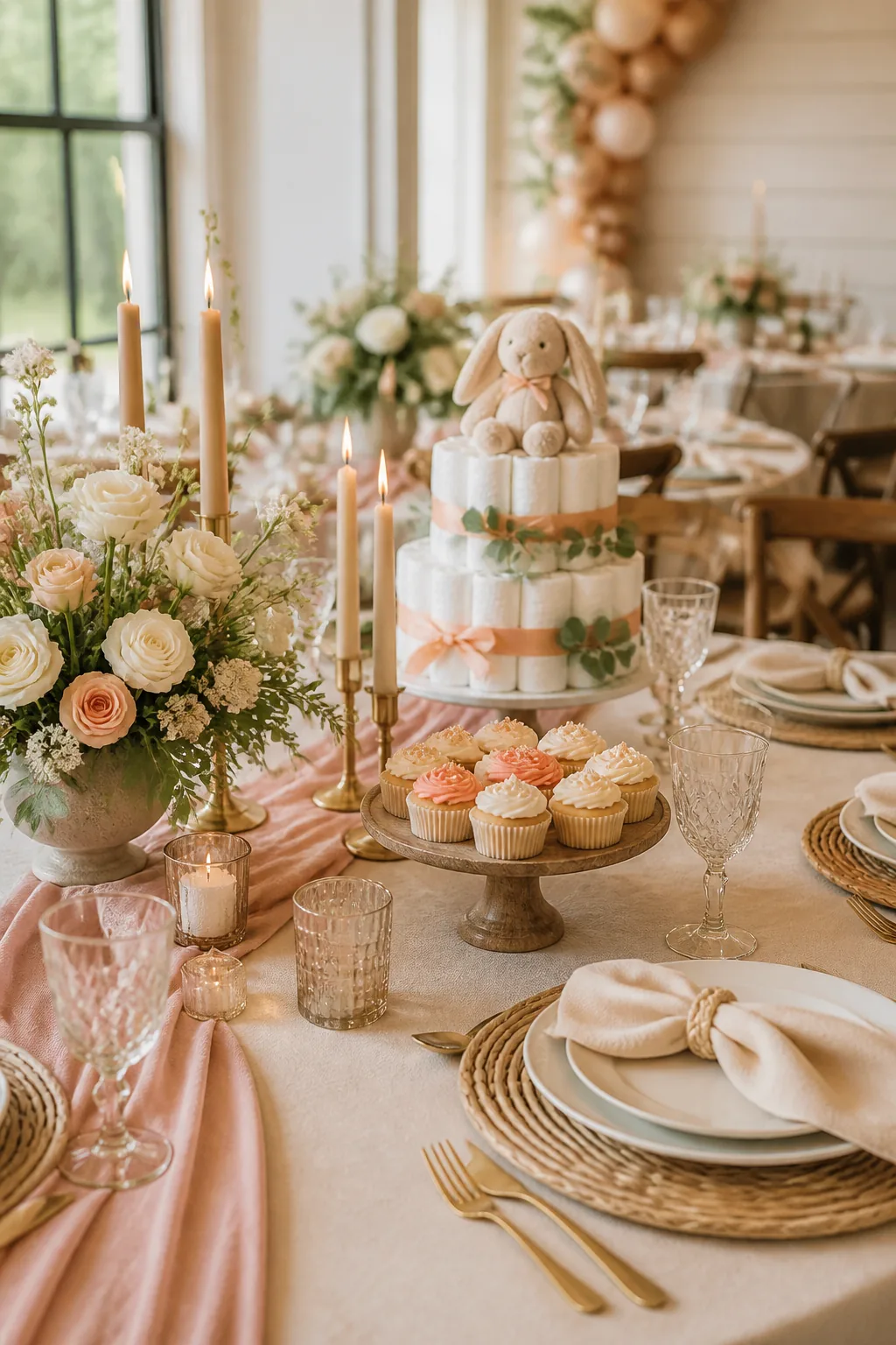 Elegant shower table setting at Cottage 616